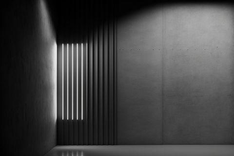 Contemporary minimalist industrial interior with linear light