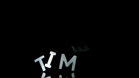 Falling Silver Letters Spelling 'Time' with Reflection