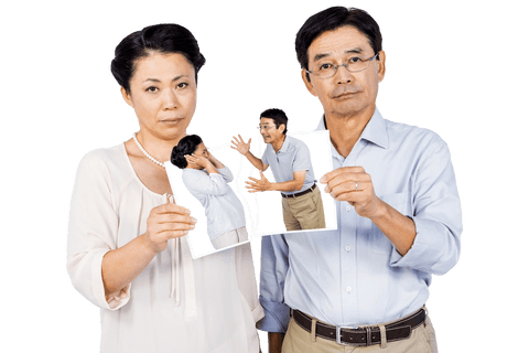 sad asian couple holding torn photo transparent background - Download Free Stock Videos Pikwizard.com