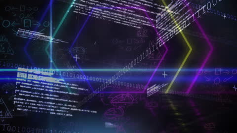 Futuristic Digital Data Stream with Neon Geometric Patterns