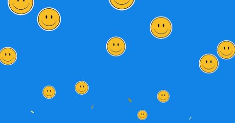 Smiley emojis and gold confetti on blue background