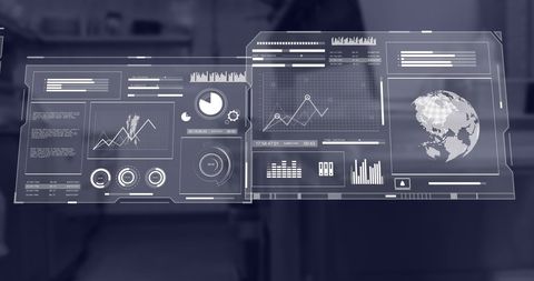 Futuristic digital interface display in empty office