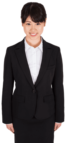 Transparent Young Asian Businesswoman Smiling in Business Attire