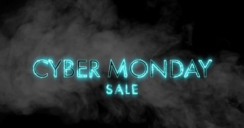 Cyber Monday Sale Neon Smoke Effect on Black Background