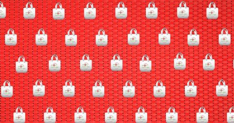 No Plastic Bags Conceptual Design on Red Checkered Background