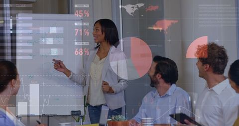 Business Presentation with Digital Interface Overlay