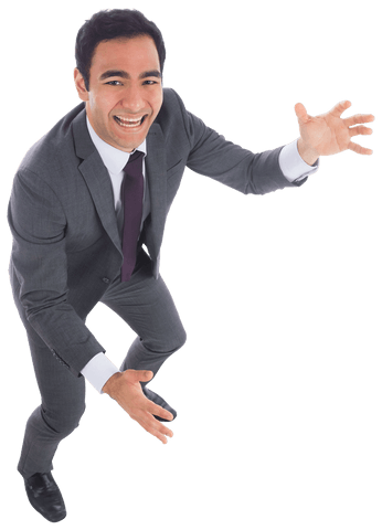 Cheerful Asian Businessman Reaching on Transparent Background