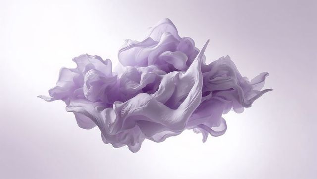 Lavender floating abstract form with layered fabric folds for minimal design background