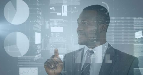 Businessman Interacting with Data Analytics Interface