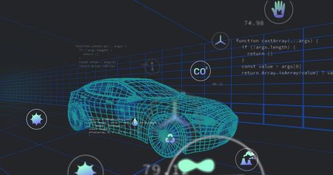 digital car with data and algorithm icons in futuristic interface - Download Free Stock Images Pikwizard.com