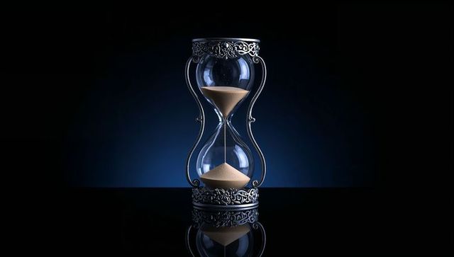 Ornate hourglass suspended in time with reflective elegance