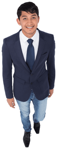 Transparent Asian Businessman Smiling in Suit on White Background