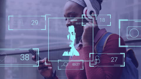 Young Woman Engaging with Social Media Interactions Overlay