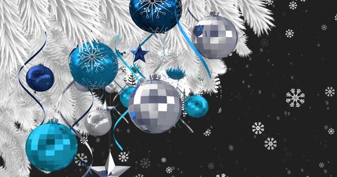 Festive Decor on Artificial White Christmas Tree with Snowy Background - Download Free Stock Images Pikwizard.com