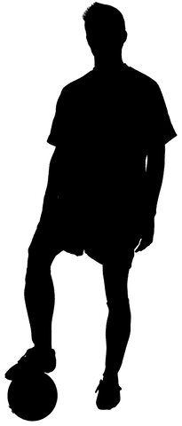 Football player silhouette standing with ball transparent