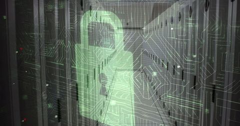 Cybersecurity Concept with Padlock and Server Room - Download Free Stock Images Pikwizard.com