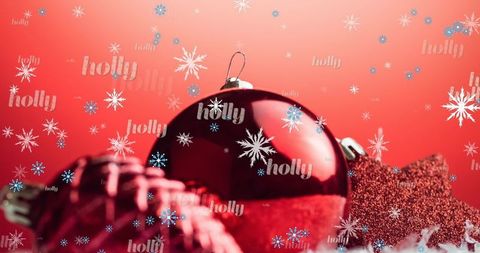 Festive red christmas ornaments on joyful background