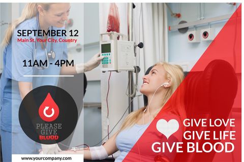 Blood donation campaign with nurse supporting donor
