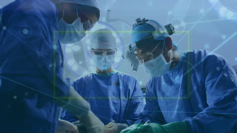 Doctors in Surgery with Digital Network Overlay Concept