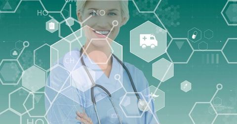 Smiling Female Doctor with Healthcare Technology Interface