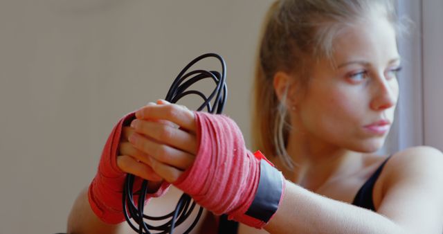 Female Boxer Wrapping Hands Preparing For Workout - Download Free Stock Images Pikwizard.com