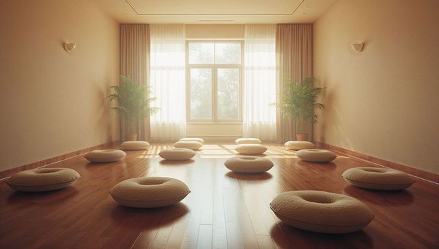 Peaceful Meditation Room with Cushions and Sunlight