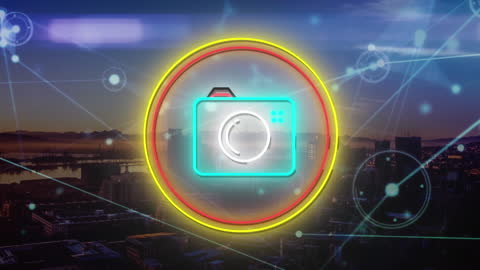 Futuristic City Surrounded by Digital Network and Camera Icon