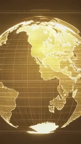 Rotating Golden Earth Vertical Video with Grid Lines, Futuristic Data Visualization