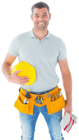 Caucasian Man Holding Helmet with Tool Belt Transparent Background - Download Free Stock Videos Pikwizard.com