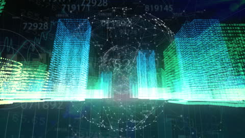 Futuristic Cityscape with Digital Data Flow