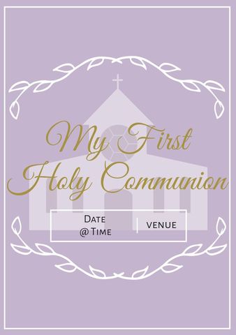 Elegant First Holy Communion Invitation with Church Illustration - Download Free Stock Templates Pikwizard.com
