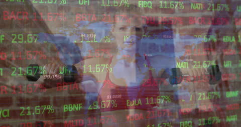 Woman Exercising Amidst Digital Data Overlay