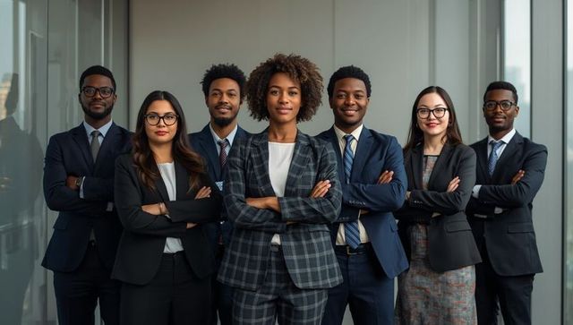 Confident Business Team Standing in Corporate Office