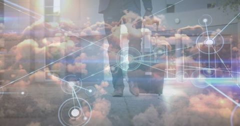 Digital Interface Overlay on Businessman with Suitcase