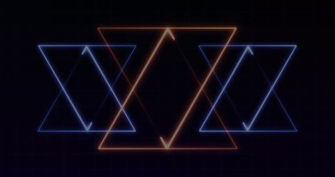 Neon triangles forming futuristic geometric pattern on dark background