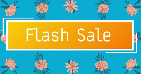Vibrant Flash Sale Banner with Floral Design on Blue Background