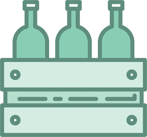 Transparent illustration of bottles in wooden crate