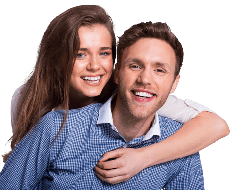 Cheerful young couple embracing with transparent background