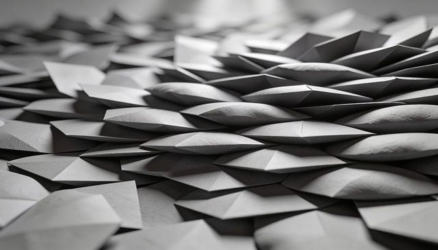 Folded paper tessellation forming diamond grid with strong chiaroscuro and texture