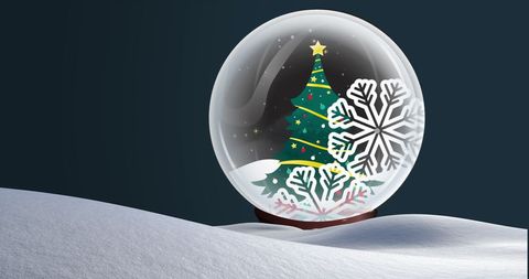 Festive Snow Globe with Christmas Tree and Snowflake