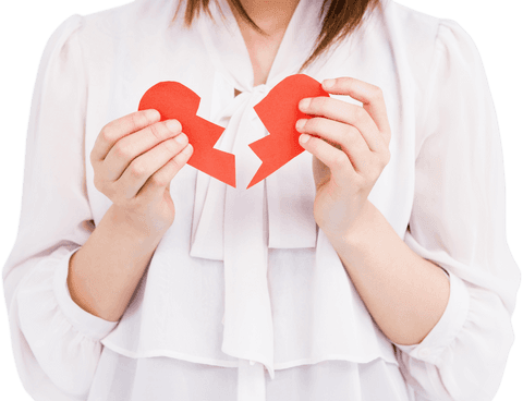 Woman Holding Broken Heart Paper on Transparent Background