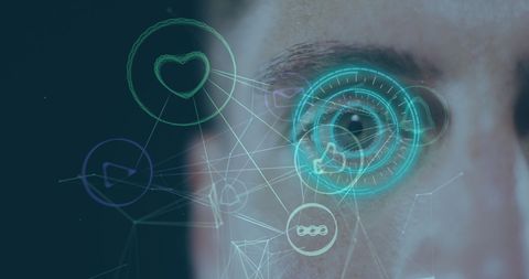 Conceptual Close-up of Eye with Futuristic Digital Network Graphics - Download Free Stock Images Pikwizard.com