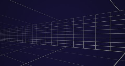 Futuristic digital space with gridded tunnel perspective