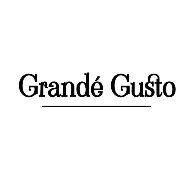 This versatile image features bold text that reads 'Grandé Gusto', making it perfect for use in promoting a culinary brand. The elegant and sophisticated font underscores a sense of luxury and gourmet taste, suitable for food-related businesses, high-end restaurants, or gourmet enterprises. This design can be used in various marketing materials such as business cards, social media graphics, menus, or branding content.