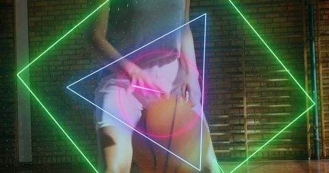 Neon Scanner Technology Analyzing Female Basketball Player