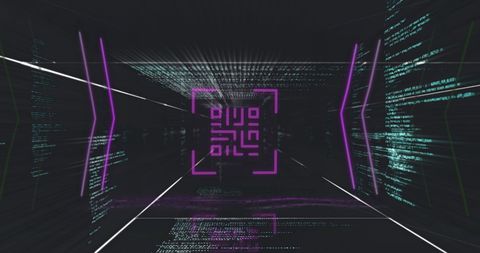 futuristic qr code with neon cyber elements and digital codes - Download Free Stock Images Pikwizard.com