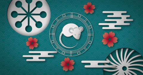 traditional chinese design with mouse and florals - Download Free Stock Images Pikwizard.com