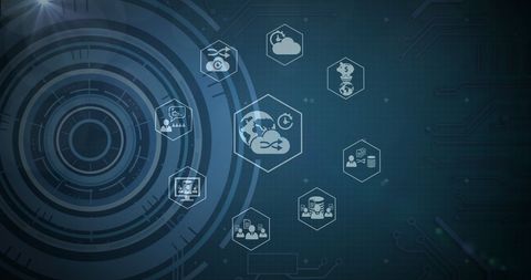 Digital Icons and Data Processing over Green Circuit Background - Download Free Stock Images Pikwizard.com