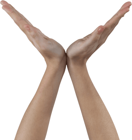 Transparent upwards gesture with open hands