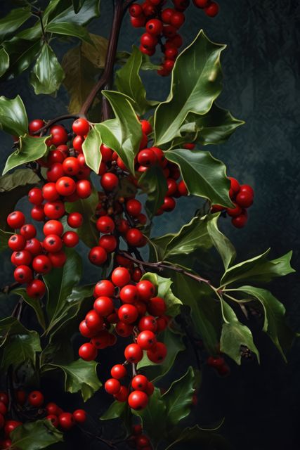 Close up of holly and red berries on black background, created using generative ai technology - Download Free Stock Photos Pikwizard.com